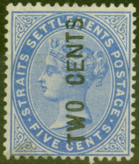 Collectible Postage Stamp from Straits Settlements 1884 2c on 5c Blue SG77 Fine Unused