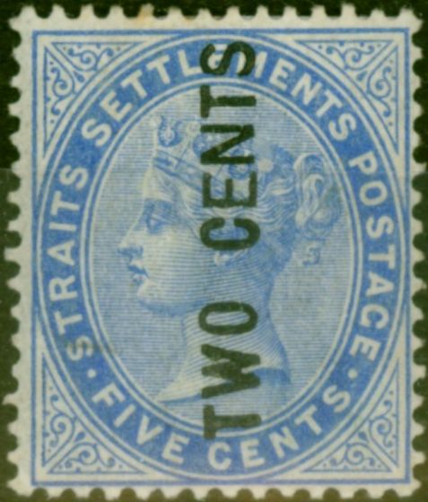 Rare Postage Stamp from Straits Settlements 1884 2c on 5c Blue SG77 Type 20e Fine & Fresh LMM