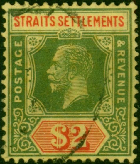 Straits Settlements 1923 $2 Green & Red-Pale Yellow SG240 Fine Used (3) . King George V (1910-1936) Used Stamps