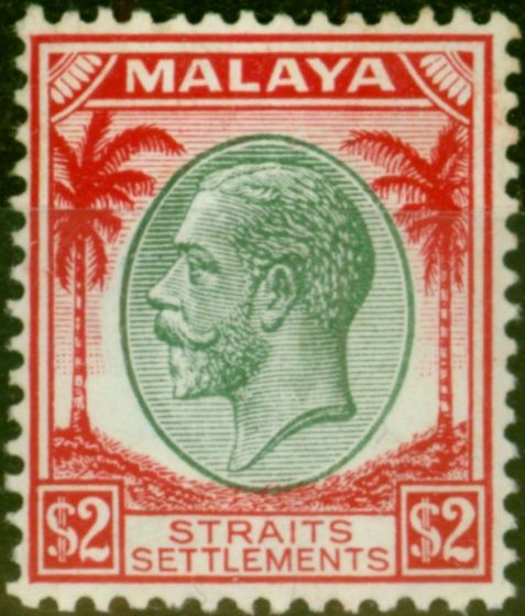 Old Postage Stamp from Straits Settlements 1936 $2 Green & Scarlet SG273 Fine MNH
