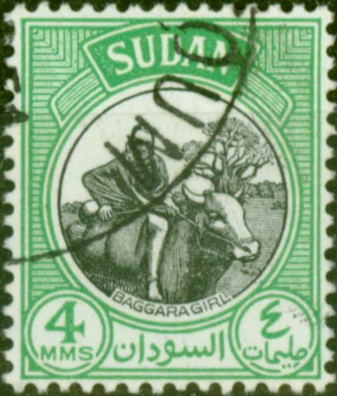 Old Postage Stamp from Sudan 1950 4m Black & Yellow-Green SG126 Very Fine Used (2)