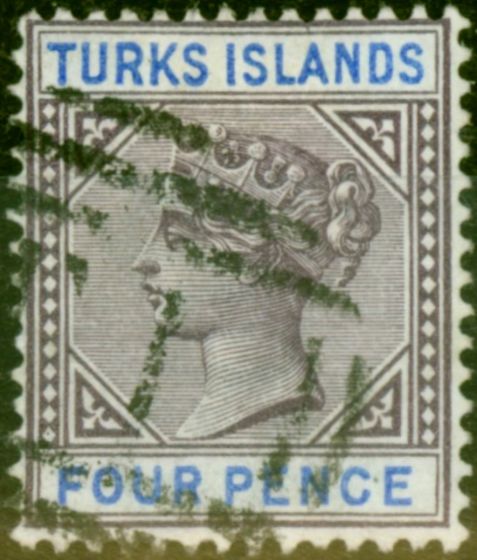 Rare Postage Stamp from Turks Islands 1895 4d Dull Purple & Ultramarine SG71 Fine Used