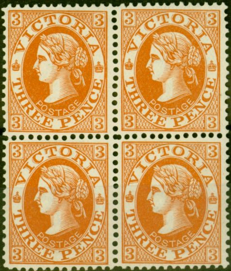 Old Postage Stamp from Victoria 1901 3d Dull Orange-Brown SG389 V.F MNH & VLMM Block of 4