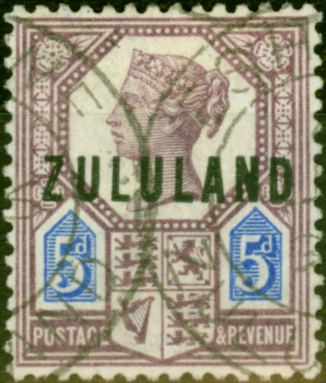 Rare Postage Stamp from Zululand 1893 5d Dull Purple & Blue SG7 V.F.U