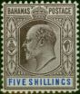 Rare Postage Stamp Bahamas 1902 5s Dull Purple & Blue SG69 V.F & Fresh LMM