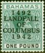 Old Postage Stamp Bahamas 1942 £1 Deep Grey-Green & Black SG175 V.F VLMM