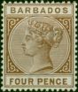 Barbados 1885 4d Pale Brown SG98 V.F VLMM . Queen Victoria (1840-1901) Mint Stamps
