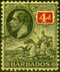 Rare Postage Stamp from Barbados 1912 4d Black-Red-Yellow SG176 Fine Used