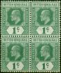 Collectible Postage Stamp British Honduras 1910 1c Blue-Green SG95 Fine MM & MNH Block of 4