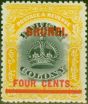 Old Postage Stamp from Brunei 1906 4c on 12c Black & Yellow SG15 Fine & Fresh Lightly Mtd Mint