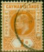 Old Postage Stamp from Cayman Islands 1905 1s Orange SG12 V.F.U