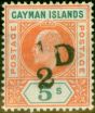 Rare Postage Stamp from Cayman Islands 1907 1/2d on 5s Salmon & Green SG18 Fine & Fresh Lightly Mtd Mint