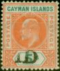 Old Postage Stamp from Cayman Islands 1907 1d on 5s Salmon & Green SG19 Fine & Fresh Lightly Mtd Mint