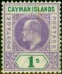 Rare Postage Stamp from Cayman Islands 1907 1s Violet & Green SG15 Fine LMM Stamp