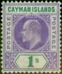 Rare Postage Stamp from Cayman Islands 1907 1s Violet & Green SG15 Fine Mtd Mint