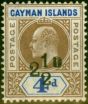 Collectible Postage Stamp from Cayman Islands 1908 2 1/2d on 4d Brown & Blue SG35 Very Fine MNH Rare