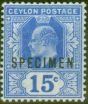 Collectible Postage Stamp from Ceylon 1903 15c Blue Specimen SG271s V.F Very Lightly Mtd Mint