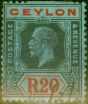 Old Postage Stamp from Ceylon 1924 20R Black & Red-Blue SG357 Fine Used Fiscal Cancel