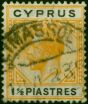 Cyprus 1922 1 1/2pi Yellow & Black SG91 Fine Used (3). King George V (1910-1936) Used Stamps