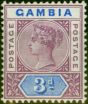 Rare Postage Stamp from Gambia 1898 3d Reddish Purple & Blue SG41 Very Fine Lightly Mtd Mint