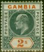 Old Postage Stamp Gambia 1902 2s Deep Slate & Orange SG54 Good MM