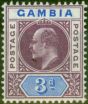 Rare Postage Stamp from Gambia 1905 3d Purple & Ultramarine SG61 Fine & Fresh Mtd Mint