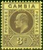 Old Postage Stamp from Gambia 1909 3d Purple-Yellow SG74 Fine & Fresh Mtd Mint