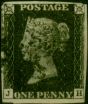 GB 1840 1d Penny Black SG2 Pl. 8 (J-H) Fine Used 4 Good Margins Black MX . Queen Victoria (1840-1901) Used Stamps