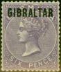 Rare Postage Stamp from Gibraltar 1886 6d Deep Lilac SG6 Fine Mtd Mint