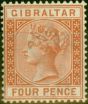 Rare Postage Stamp from Gibraltar 1887 4d Orange-Brown SG12 V.F Very Lightly Mtd Mint