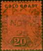 Rare Postage Stamp Gold Coast 1894 20s Dull Mauve & Black-Red SG25 V.F.U