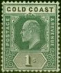 Rare Postage Stamp from Gold Coast 1902 1s Green & Black SG44 Fine Lightly Mtd Mint