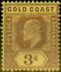 Old Postage Stamp Gold Coast 1909 3d Purple-Yellow SG63 Fine MM
