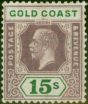 Old Postage Stamp from Gold Coast 1924 15s Dull Purple & Green SG100a Die II Fine Lightly Mounted Mint