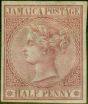 Rare Postage Stamp from Jamaica 1872 1/2d Claret SG7Var Imperf Single Fine & Fresh Mtd Mint Scarce
