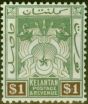 Rare Postage Stamp from Kelantan 1924 $1 Green & Brown SG23 Fine & Fresh Lightly Mtd Mint