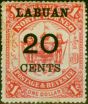 Valuable Postage Stamp Labuan 1895 20c on $1 Scarlet SG77 Ave MM Toned