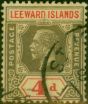 Old Postage Stamp Leeward Islands 1922 4d Black & Red-Pale Yellow SG52Var 'Broken D' Fine Used