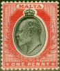 Valuable Postage Stamp from Malta 1905 1d Black & Red SG48 Fine Lightly Mtd Mint