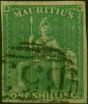Mauritius 1861 1s Yellow-Green SG35 Fine Used. Queen Victoria (1840-1901) Used Stamps