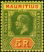 Valuable Postage Stamp from Mauritius 1921 5R Green & Red-Orange-Buff SG203 Fine & Fresh Mtd Mint