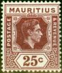 Old Postage Stamp from Mauritius 1938 25c Brown-Purple SG259 Chalk Fine Mtd Mint