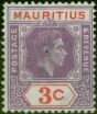 Old Postage Stamp from Mauritius 1938 3c Reddish Purple & Scarlet SG253a 'Sliced S' at Right Ave LMM