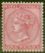 Rare Postage Stamp from Natal 1874 1d Brt Rose SG67 Very Fresh Lightly Mtd Mint