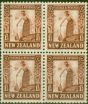 Old Postage Stamp from New Zealand 1936 1 1/2d Red-Brown SG579 V.F MNH Block of 4