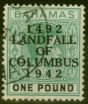 Valuable Postage Stamp from Bahamas 1942 £1 Dp Grey-Green & Black (thick paper) SG175 V.F.U
