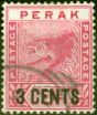 Old Postage Stamp from Perak 1895 3c on 5c Rose SG65 Fine Used Stamp
