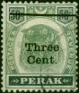 Perak 1900 3c on 50c Green & Black SG85 V.F.U  Queen Victoria (1840-1901) Rare Stamps