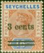 Old Postage Stamp from Seychelles 1901 3c on 16c Chestnut & Ultramarine SG38 V.F Very Lightly Mtd Mint