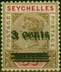 Rare Postage Stamp from Seychelles 1901 3c on 36c Brown & Carmine SG39a Surch Double Fine VLMM Rare